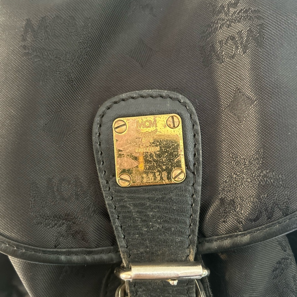 MCM Black Nylon and Leather Backpack with Gold Accents - Picture 11 of 12